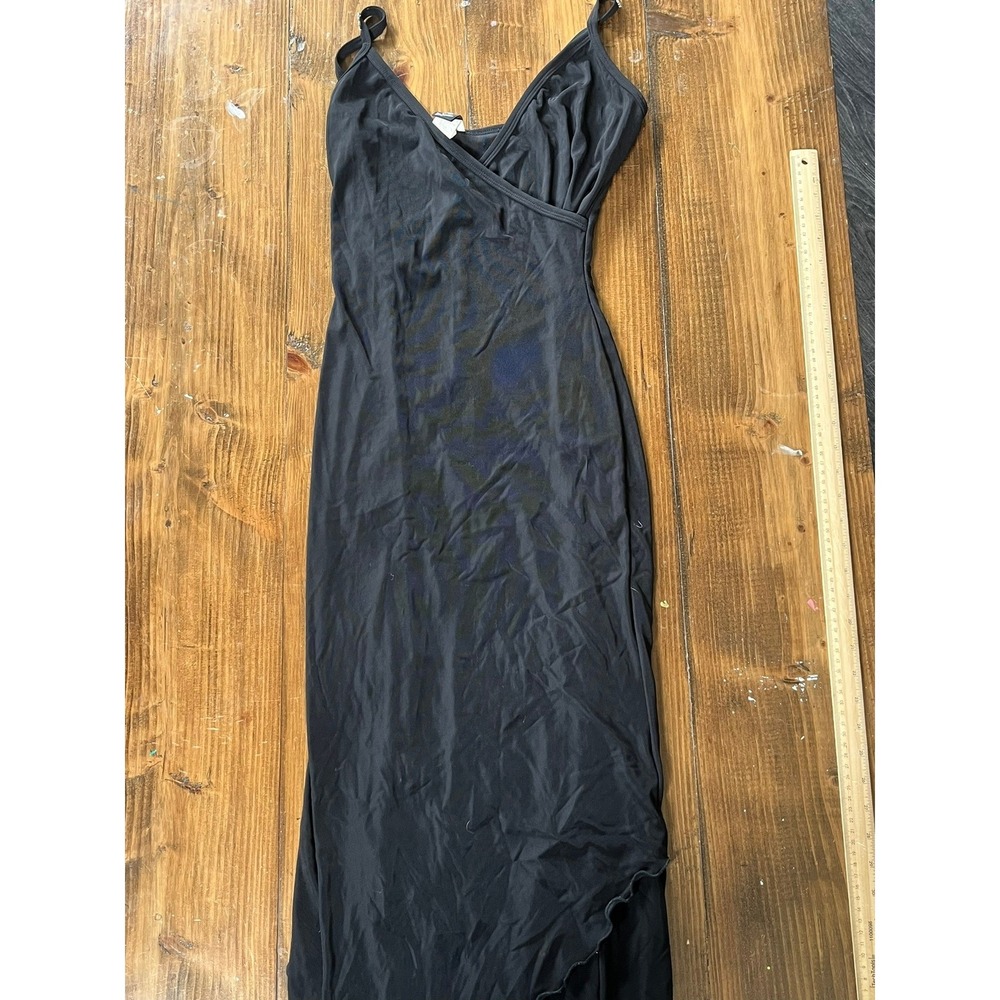 Pure Seduction Black Rhinestone Strap Maxi Dress High Slit Lettuce Hem Small